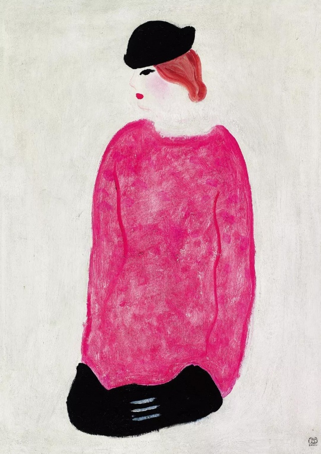 常玉,红衣女子,布面油彩,74×50厘米,约1930-1940年代,龙美术馆